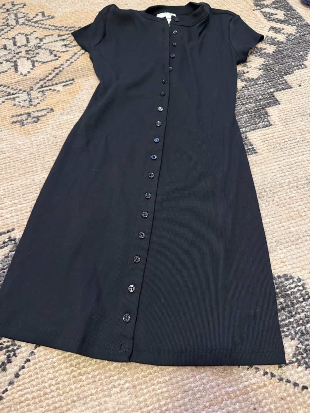 Reformation Black Ribbed Button-Front Mini Dress - Picture 4 of 9